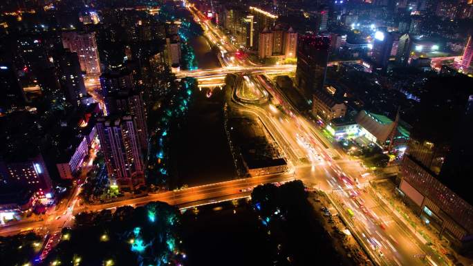 杭州市区环城北路中河立交桥夜景车流延时