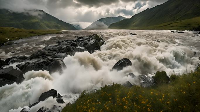 山间溪水水流礁石