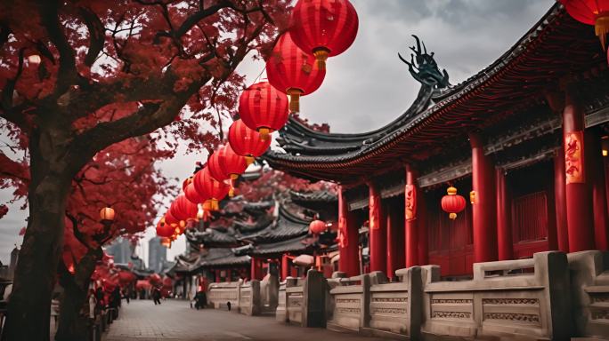 红色中国古风建筑素材合集