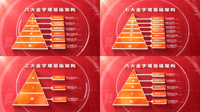 【3-8层】红色层级金字塔【无插件】