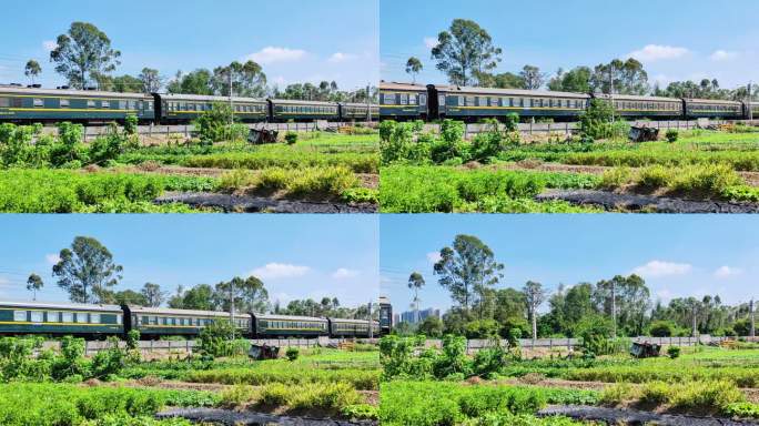 绿皮火车经过田野2