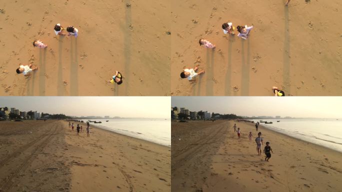 海边沙滩小孩儿童奔跑