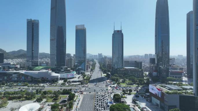 东莞航拍鸿福东路城市建筑风光民盈国贸中心