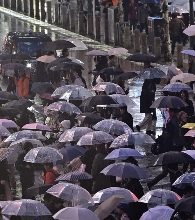 竖屏 8段雨夜雨伞人潮 日本涩谷4k