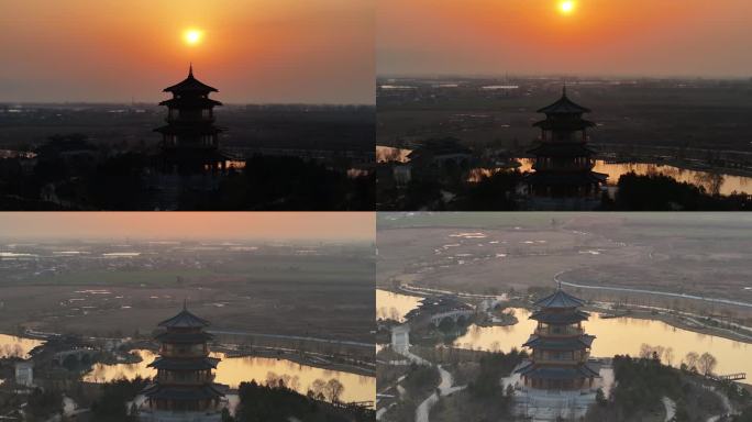 鄠邑 渼陂湖 夕阳 航拍 西安