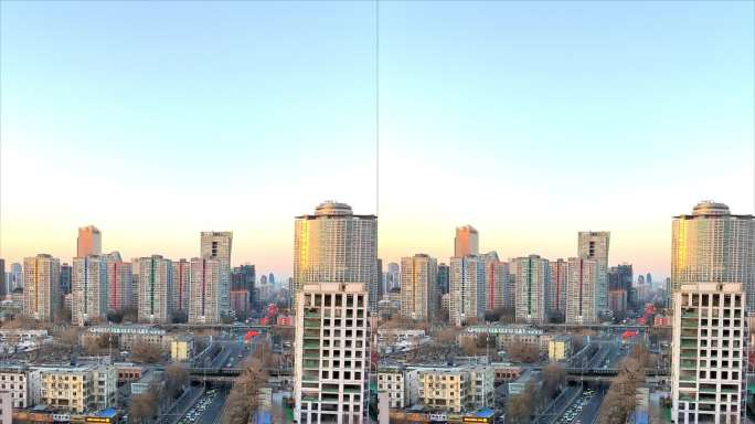 北京冬季国贸城市天际线傍晚夕阳夜景
