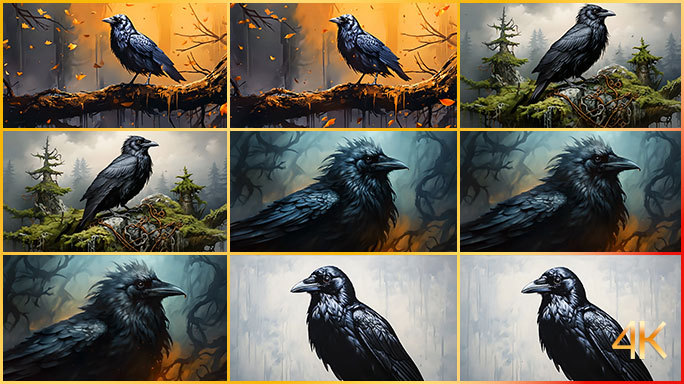 树上的乌鸦动画片 可爱的鸟类 森林的乌鸦