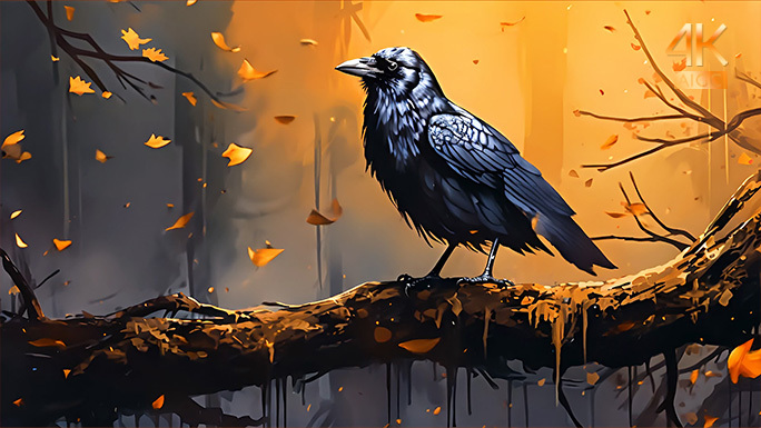树上的乌鸦动画片 可爱的鸟类 森林的乌鸦