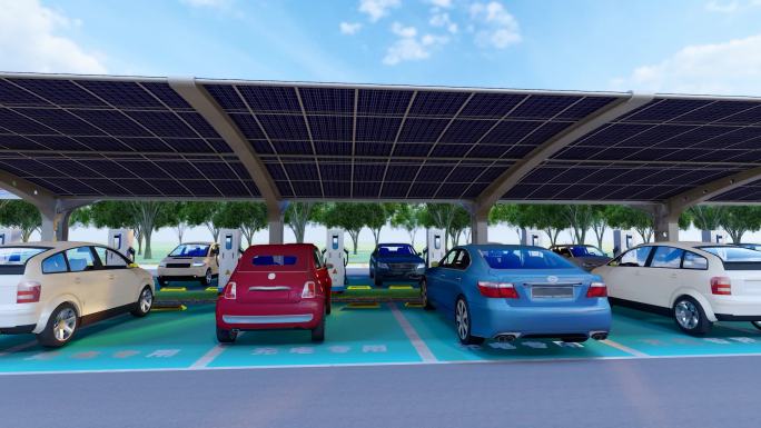 新能源电动车停车棚和充电桩视频