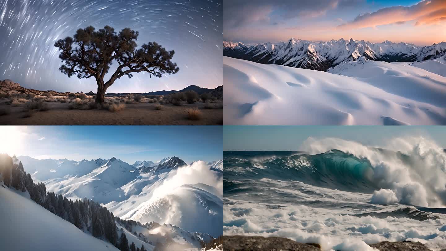 山峰晚霞雪山星空时光流逝