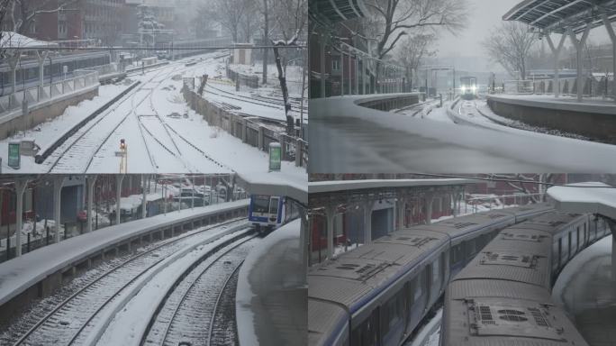 北京地铁2号线列车雪天出段