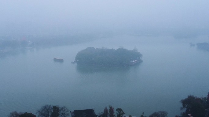 4k航拍嘉兴南湖雪景