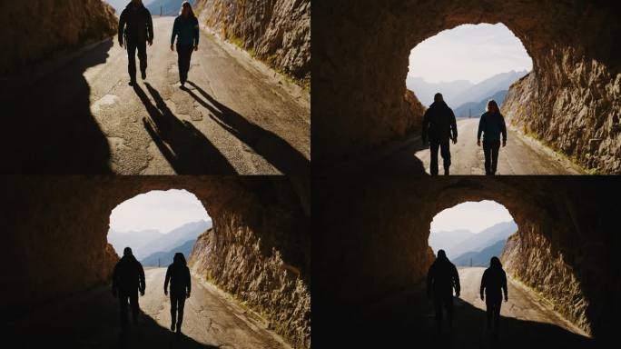 穿越自然之门的旅程:探险家们冒险进入山间隧道