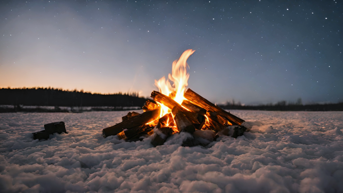 篝火火堆露营取暖烤火