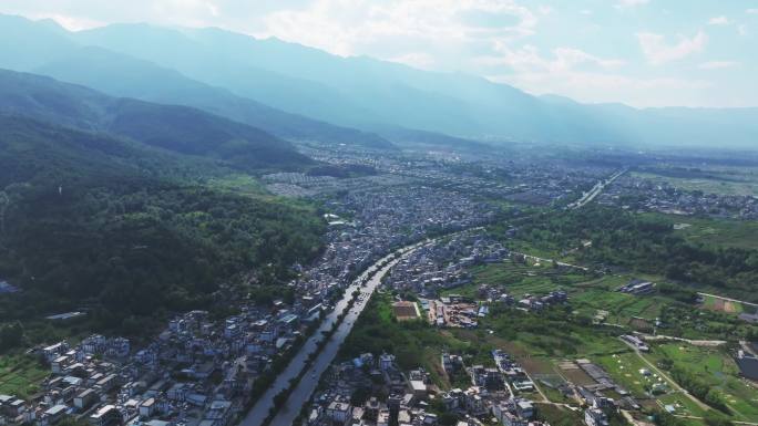 云南大理苍山洱海白族民居下关航拍