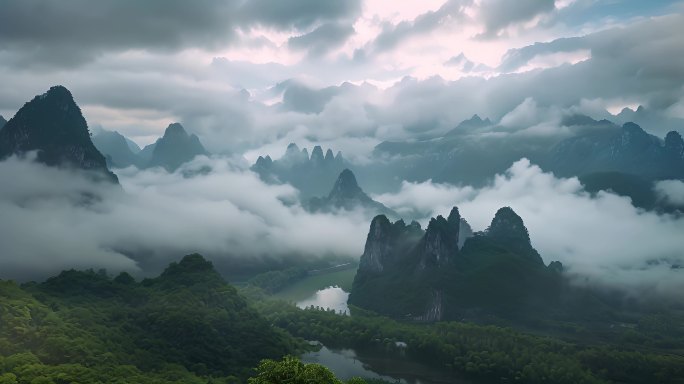 自然风景震撼大气航拍中国风光云海清晨雾气