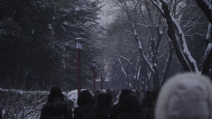 北京下雪中的行人