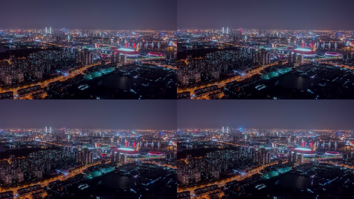 原创4K天津夜景奥城水滴天塔城市延时摄影