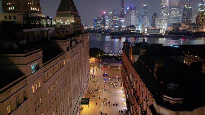 上海夜景航拍外滩南京东路黄浦区城市夜晚风