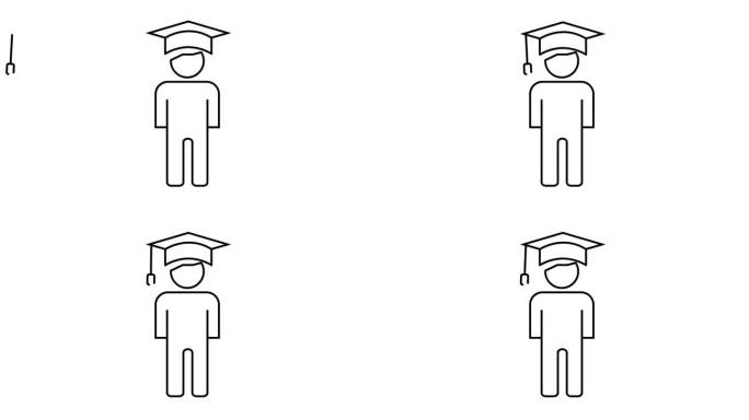 戴着毕业帽的人在白底动画。