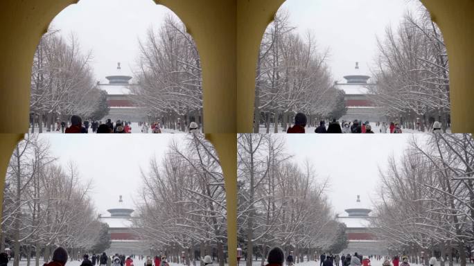 北京下雪中的天坛公园