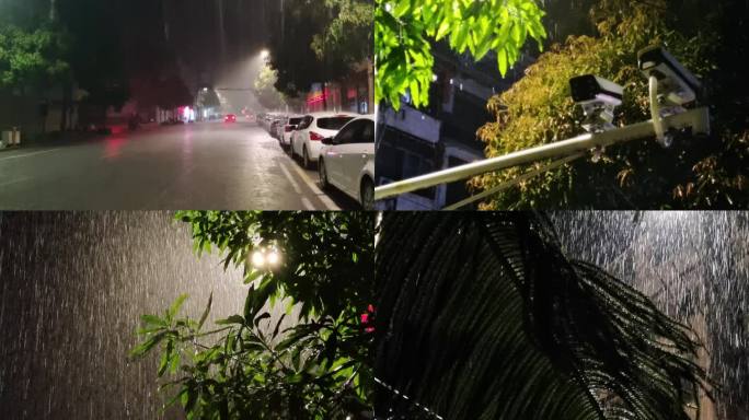 黑暗天气大雨飞溅沉重城市灯夜晚雨后沥青街