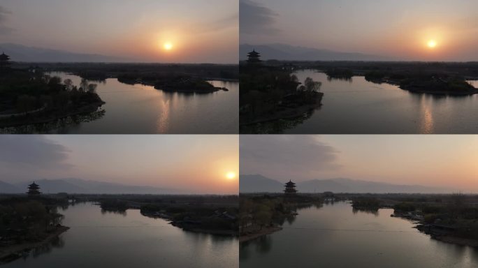 鄠邑 渼陂湖 夕阳 航拍 西安