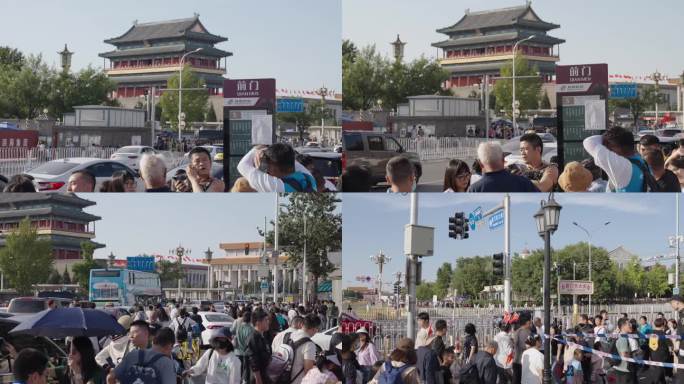 十一国庆节北京游客、前门大街游人如织