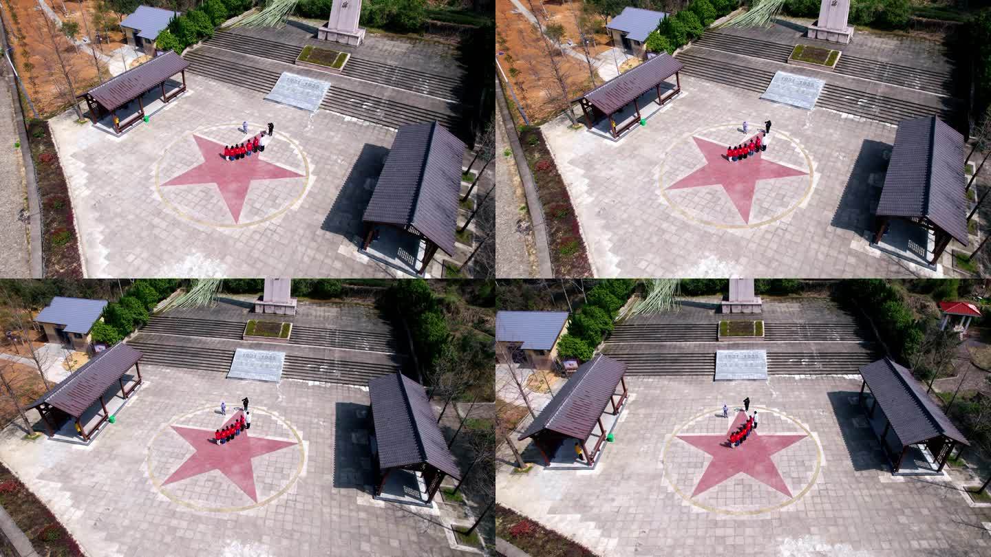 4K航拍集结全景实拍红色素材英雄纪念碑