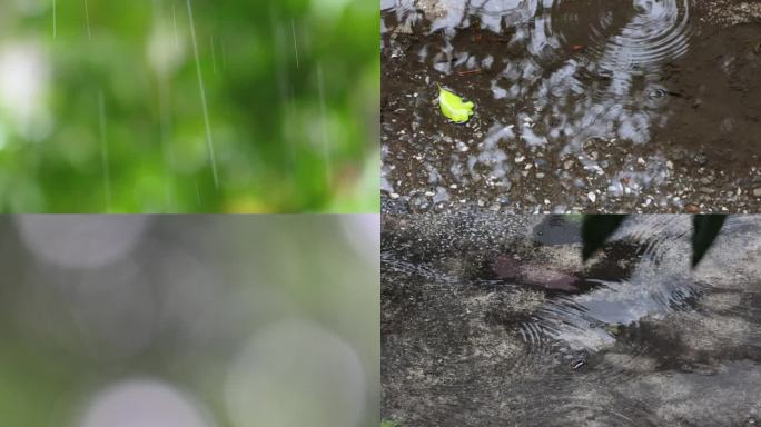 4K春雨潇潇下雨天空镜一组