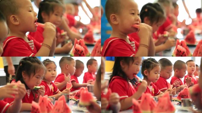 幼儿园小朋友吃西瓜餐后水果
