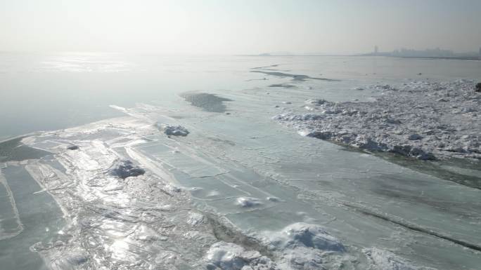 海面 结冰 航拍 冰川 锦州