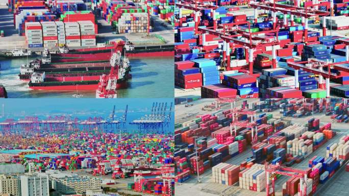 4K  广州湾港口集装箱 航拍 传统贸易