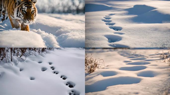 雪地里的老虎脚印