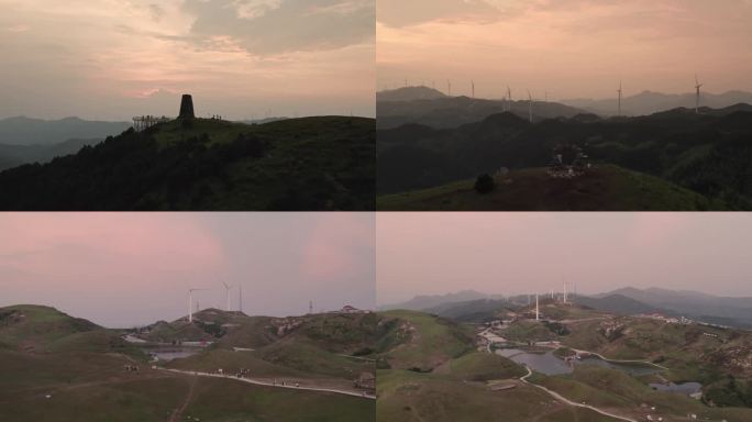 湖南郴州仰天湖大草原风景区航拍日落风景