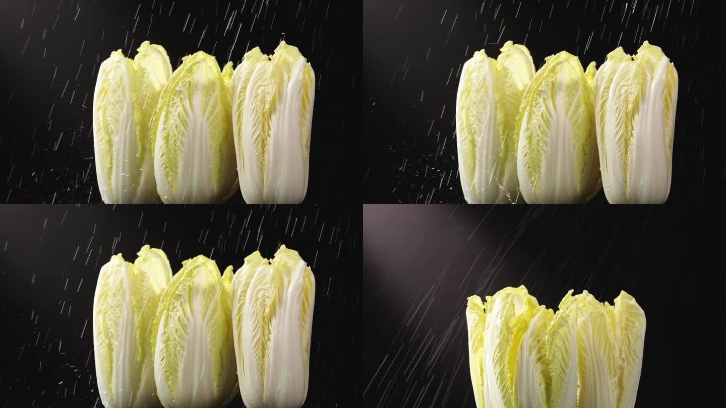 白菜在雨中展示 水煮落在白菜上