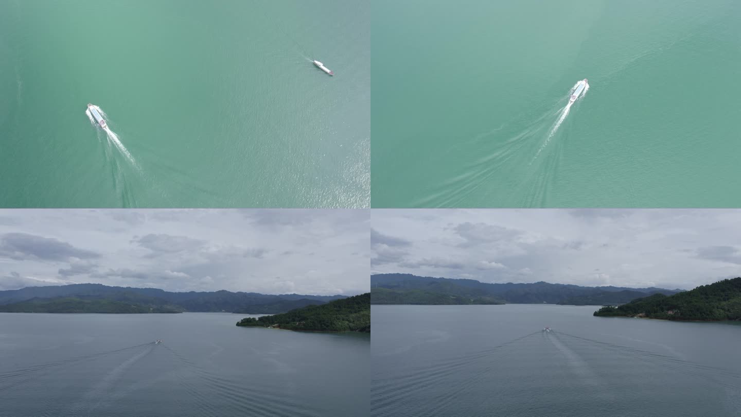 湖南郴州东江湖小东江航拍游船绿水青山