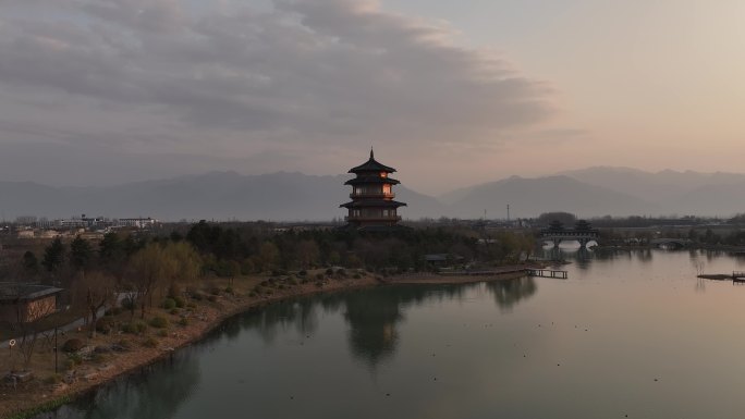 鄠邑 渼陂湖 夕阳 航拍 西安