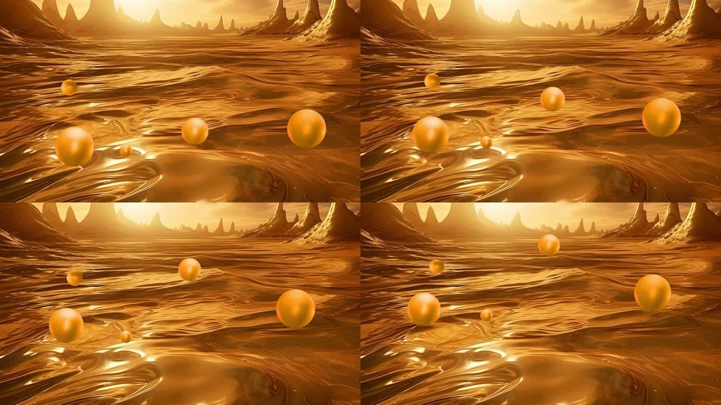 金色球体超现实背景艺术空间07