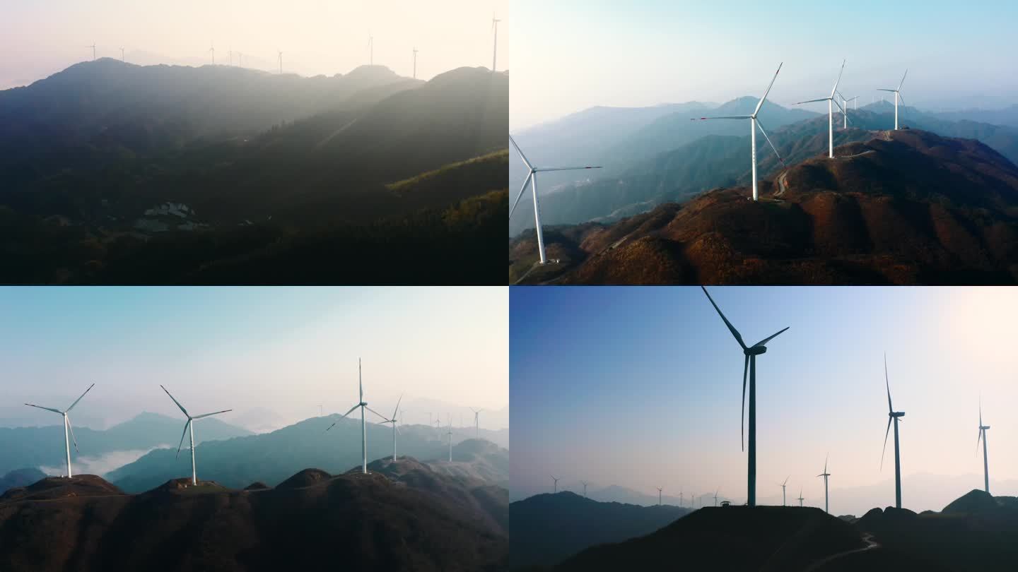 4K清洁能源大山风力发电场素材