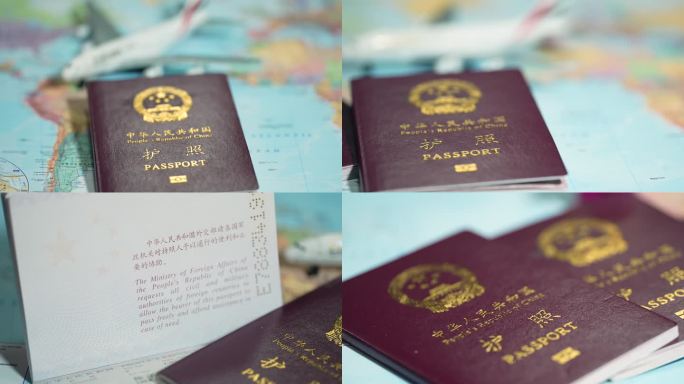 世界地图上的护照写意升格空镜