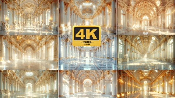 4K金色教堂大厅背景【12段超长】