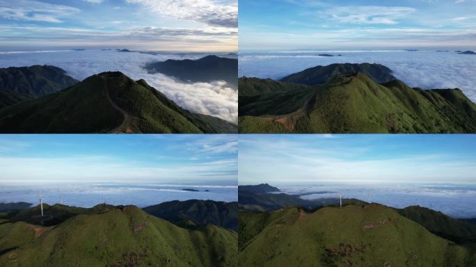 4K日出云海风电场航拍大山森林