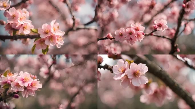 粉色桃花特写春色自然风景合集