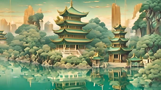 中式建筑国潮背景视频素材vj