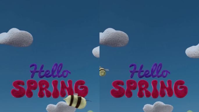 垂直弹簧动画3d建模场景与Hello spring消息