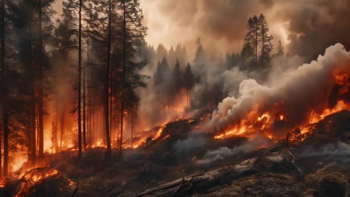 4k森林火灾大火航拍自然灾害消防员消防车