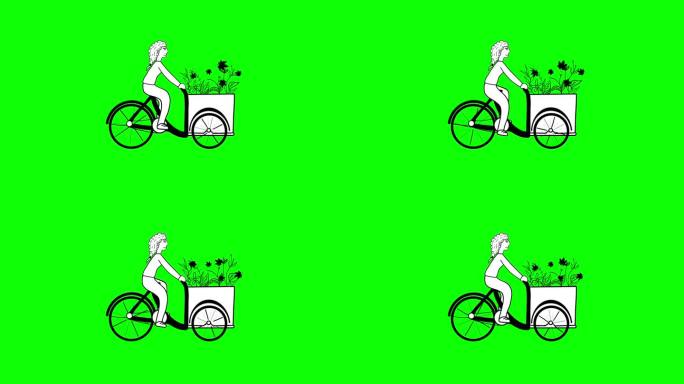 女孩骑自行车上马路动画，骑自行车人物全长，自行车旅行交通工具，环形动画
