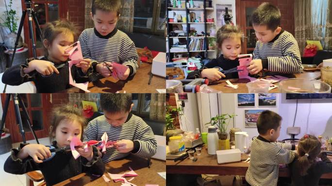 小朋友玩剪纸碎片玩具儿童家庭小孩子游戏