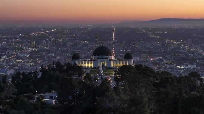 美国4K加州洛杉矶格里菲斯天文台日落夜景